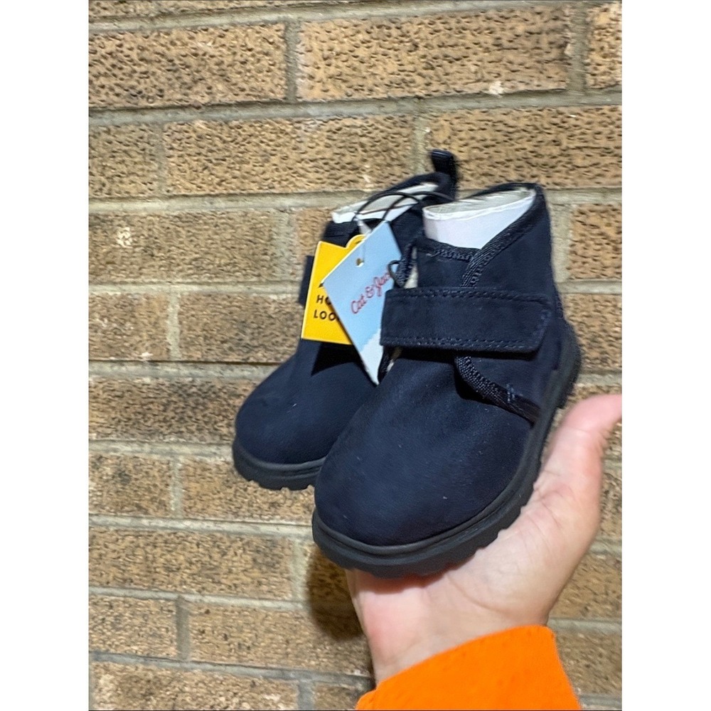 9T Cat & Jack Magnus Navy Suede Toddler Boots Hook and Loop Strap Blue